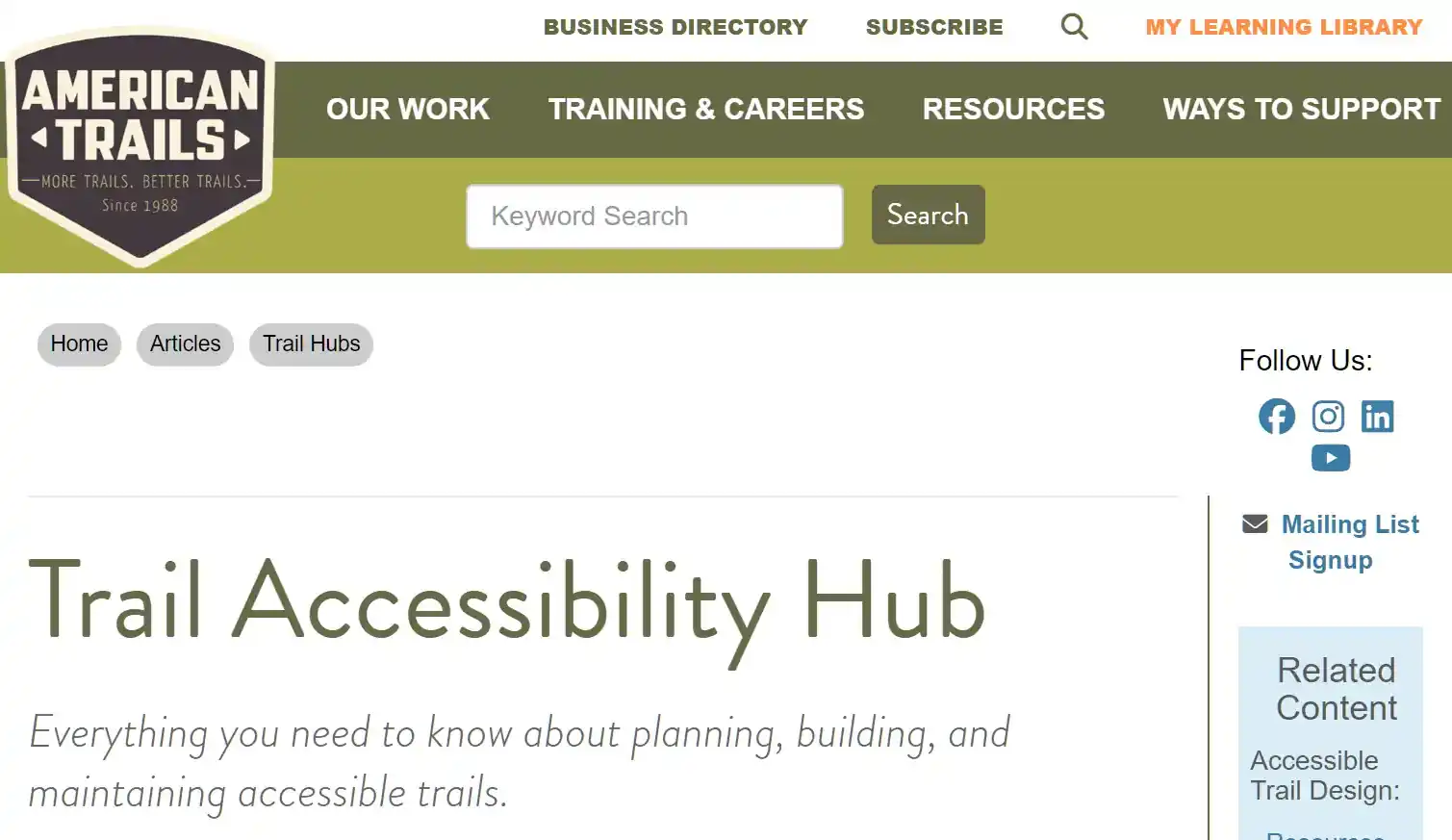 American Trails Trail Accessibility Hub
